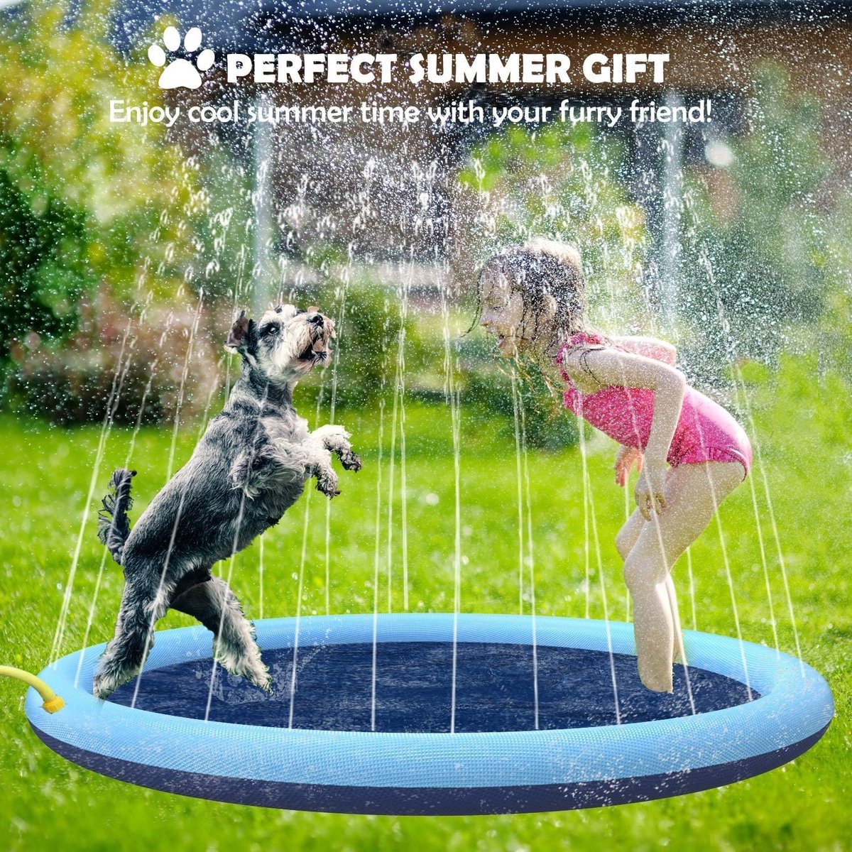 Hondenzwembad Met Sproeiers - Ø 100cm - Anti Slip Hondendouche - Bad voor Honden - Waterspeelgoed Hond - Fontein - Zwembad - Hondenbad - Fontein - Speelmat voor zomer, tuin, strand, achtertuin - Blauw thumbnail 2