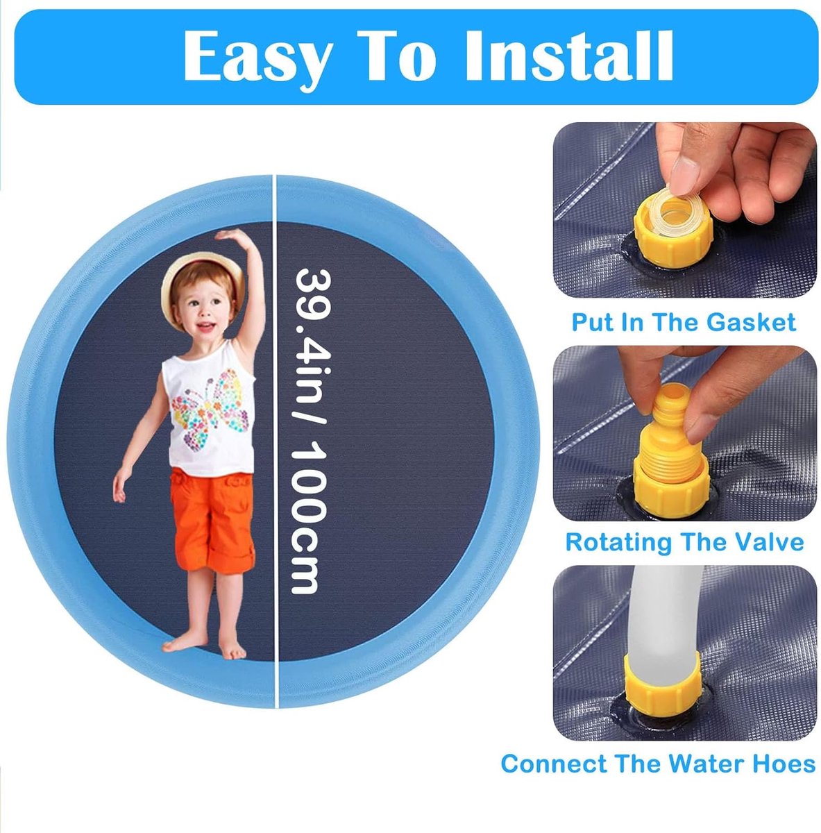 Hondenzwembad Met Sproeiers - Ø 100cm - Anti Slip Hondendouche - Bad voor Honden - Waterspeelgoed Hond - Fontein - Zwembad - Hondenbad - Fontein - Speelmat voor zomer, tuin, strand, achtertuin - Blauw thumbnail 8