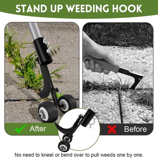 Onkruidhaak - spleet-wiedgereedschap op wielen - trottoirscheur-wiedgereedschap - spleet-wiedgereedschap, wiedgereedschap op wielen - verticuteermachine grasmaaier - voor het reinigen van platen, blokken, bestrating, patio's - Direct paard van Merkloos	 — afbeelding 5