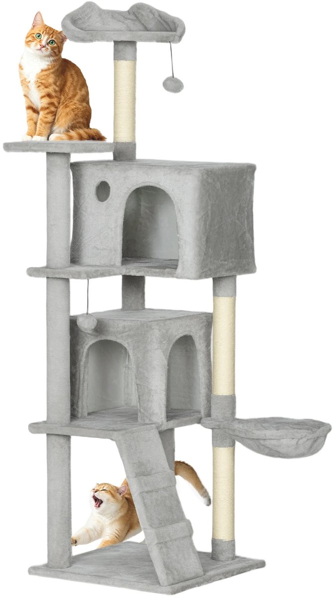 Roossentials kattenboom - Kattenkrabboom - Krabpaal katten - Speelboom - Met meerdere platforms - Licht grijs