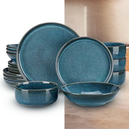 Luxe Serviesset- 32 delig – 8 persoons – Porselein - Bordenset – Dinner platen – Dessertborden - Soepplaat - Kom - Blauw