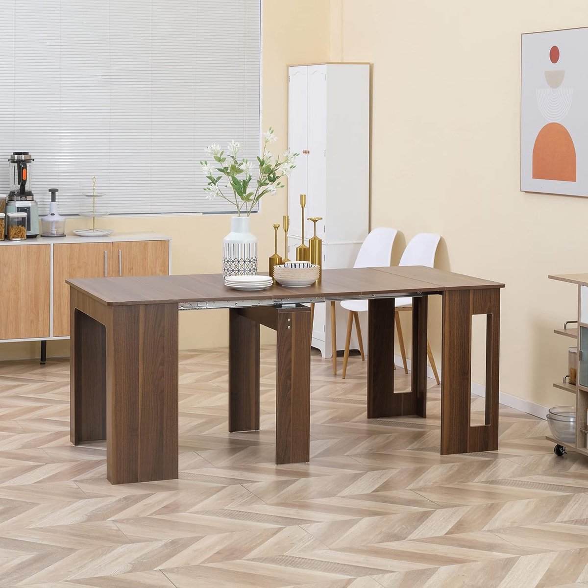 Uitschuifbare & Inklapbare Eettafel 60–180 cm – Moderne Ruimtebesparende Keukentafel van Houtlook Spaanplaat – Rechthoekige Dining Table voor Woonkamer & Eetkamer – Bruin