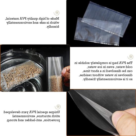200 Stuks Wateroplosbare PVA Zakjes voor Pellets, Aas en Wormen - 7 x 14 cm, Duidelijk en Praktisch — afbeelding 4