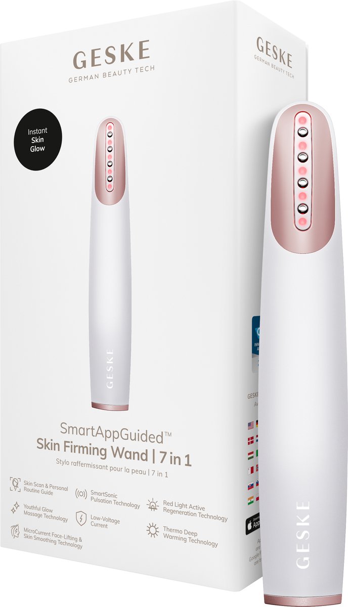 GESKE Skin Firming Wand | 7 in 1 | Anti-aging | MicroCurrent Facelift | Huidverzorging | Rimpels verwijderen voor een stevige huid | Gezichtsversteviger | Rode LED Light Technology