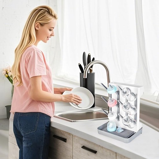 Flessenafdruiprek Baby - Grote Capaciteit 12 Flessen - BPA-vrij Kunststof - Compact & Opvouwbaar Design - Voor Babyflessen & Kolfaccessoires - Droogrek Flessenrek Afdruiprek Baby — afbeelding 2