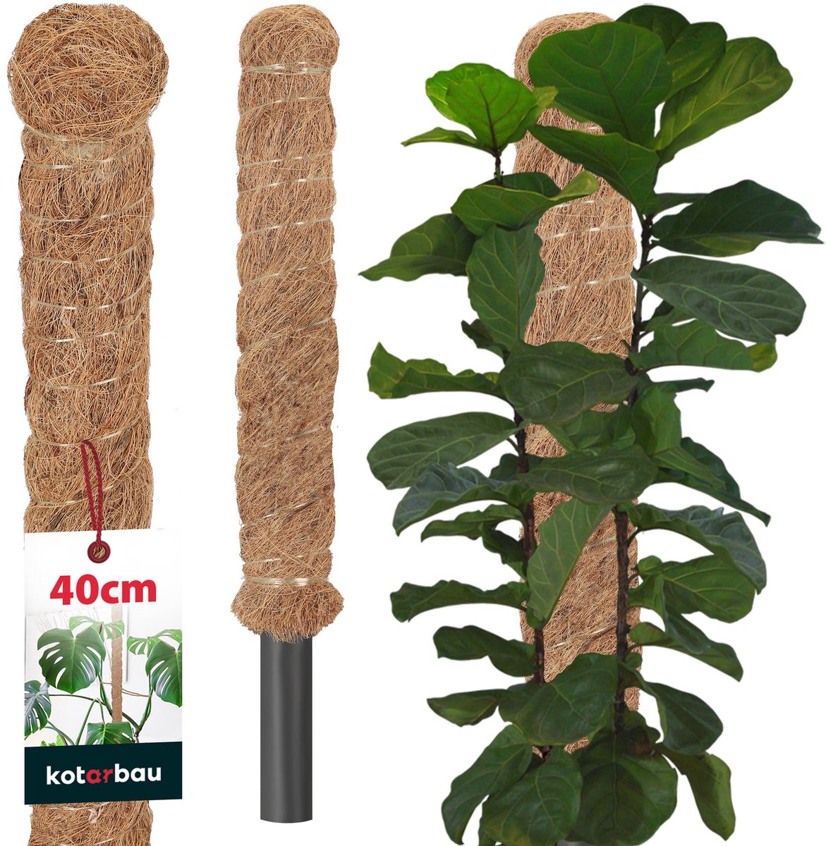 KOTARBAU® Kokosstok, Plantenstok, ⌀ 2,5 x 40 cm, Kokosstaaf, Klimhulp Monstera, Bruin, Kokosvezel, Klimhulp, Plantenstaaf, Kokosstok voor Monstera, Kokosstaaf voor Klimplanten
