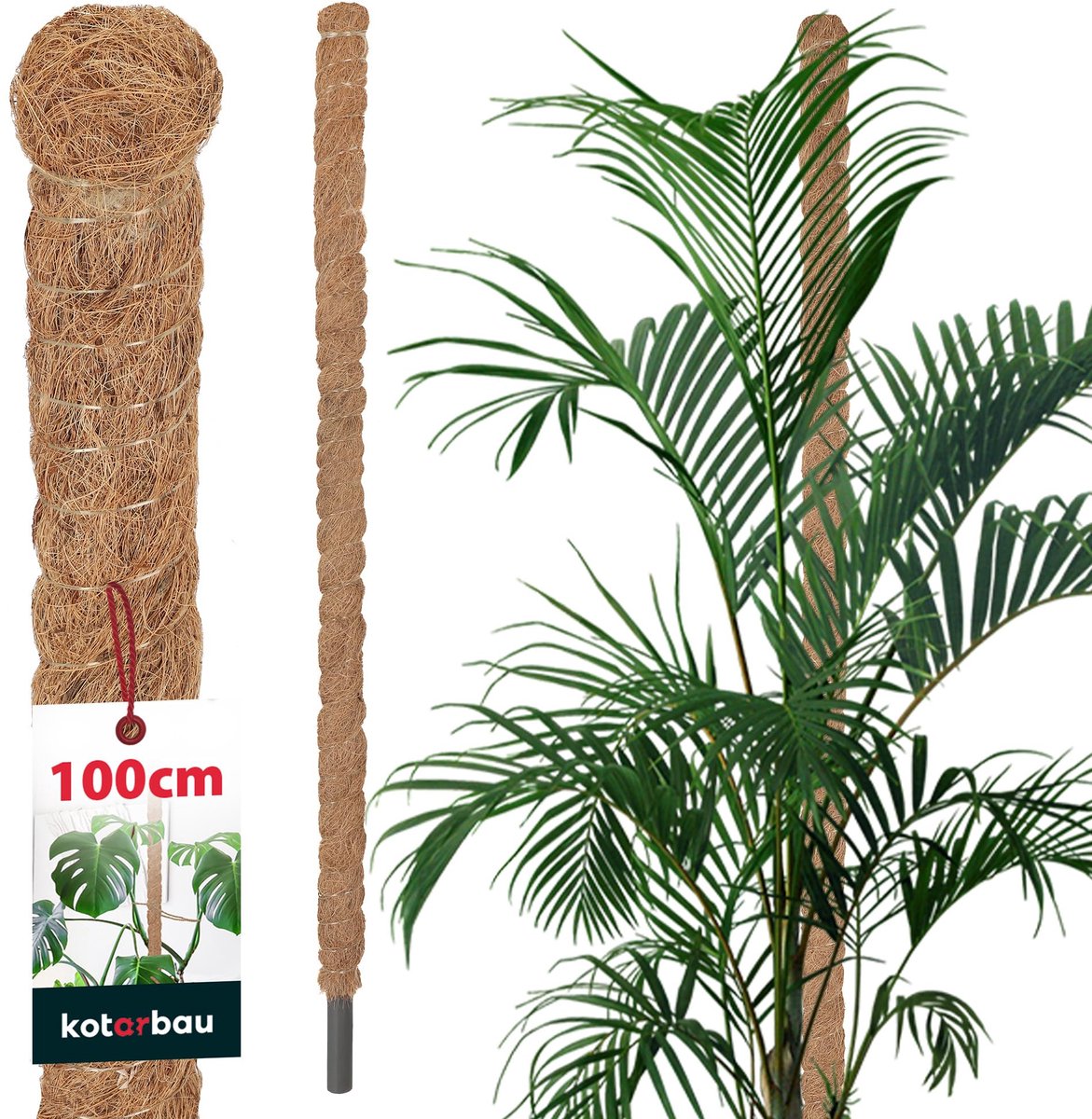KOTARBAU® Kokosstok, Plantenstok, ⌀ 2,5 x 100 cm, Kokosstaaf, Klimhulp Monstera, Bruin, Kokosvezel, Klimhulp, Plantenstaaf, Kokosstok voor Monstera, Kokosstaaf voor Klimplanten