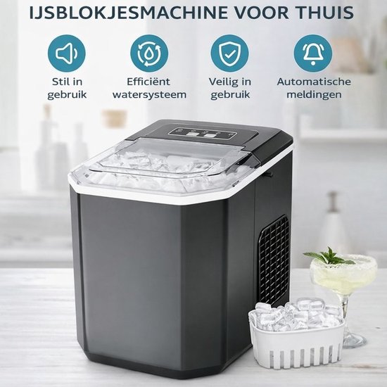 ITRONIQ IJsblokjesmachine - IJsmachine 12 kg / 24U - IJsblokjesmaker - 9 IJsblokjes is 6 min - Zelfreinigend - Ice Maker - Zwart van Merkloos — afbeelding 4