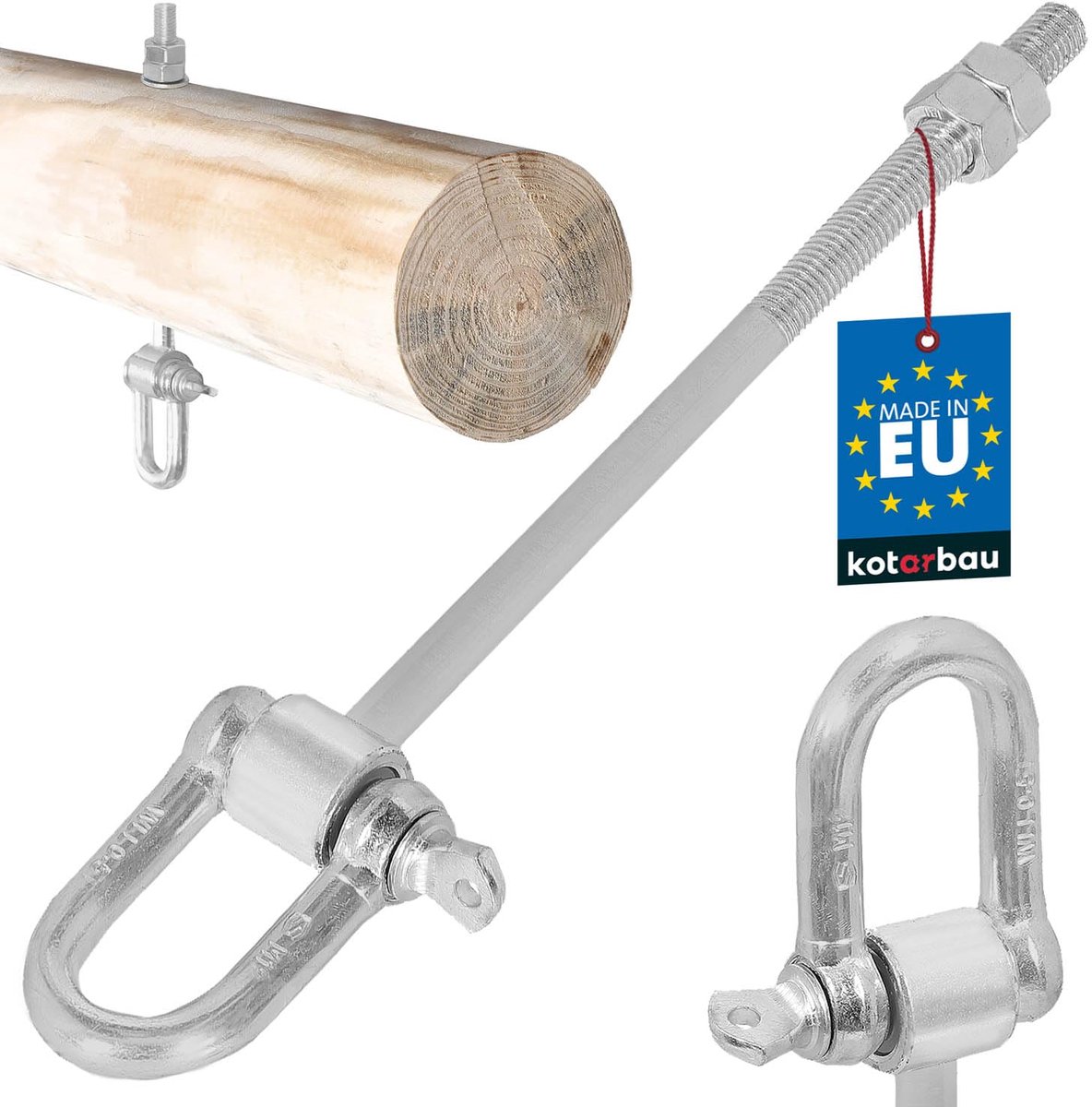 KOTARBAU® Schommelhaak, Verzinkt Staal, M12 x 200 mm, Zilver, Schommelhaken, met Schakel, Schommelhaak voor Houten Balk, Duurzaam en Veilig