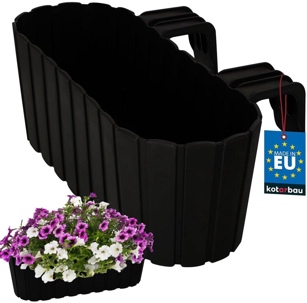 KOTARBAU® Balkonbak, Bloembak voor Balkon, PVC, 40x15x15 cm, Antraciet, Balkonbak met Houder, Plantenbak, Ovaal, Lichtgewicht, Balkondecoratie, Weerbestendig Plantenbak