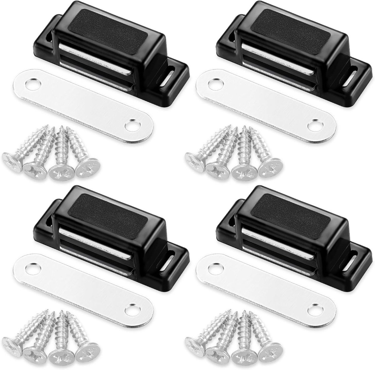 4 Stuks Magnetische Deursluiting voor Keukenkastjes, Zwarte Magnetische Sluiting met 16 Schroeven, Eenvoudig te Gebruiken RVS Deurmagneet voor Keuken, Kasten en Laden