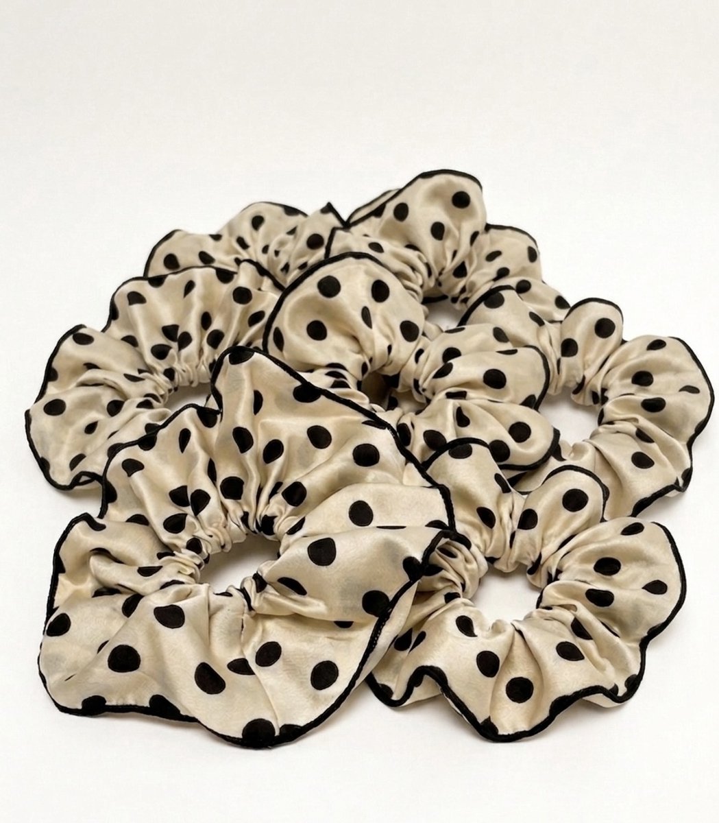 Beau by Ava Scrunchie Polkadot Satijn Wit-Zwart