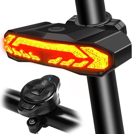 OLOEY Knipperlichten voor e-bike-fietsknipperlichten-fietsrichtingaanwijzers voor en achter-fietsachterlicht-USB oplaadbaar met claxon-waterdicht-antidiefstalalarm-automatisch aan/uit-voor fiets-e-bike-scooter