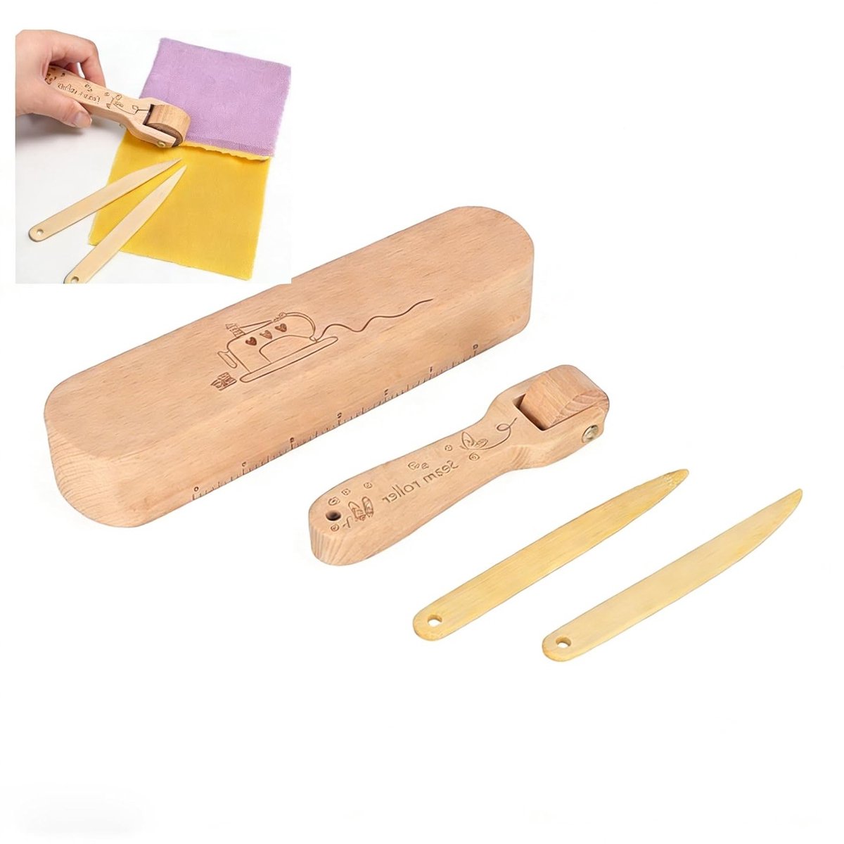Houten Naaidoos Set met Stoomabsorber, Naaigereedschap voor Quilten en Persen van Zomen, Comfortabel Handvat