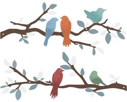 2 Stuks Metalen Vogels Wanddecoratie, Kleurrijke Vogels op Tak Silhouet voor Binnen en Buiten, Perfect voor Tuin en Balkon