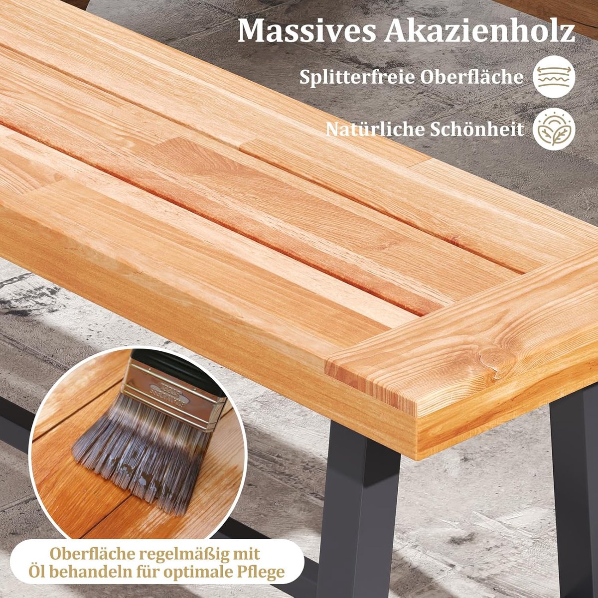 Tuinbank zonder rugleuning – Meuble - Zwart - – Meuble Paris Acaciahouten 3-zits - Medahomestore