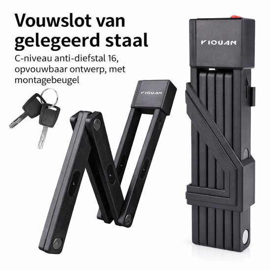 Vouwslot fietsslot 84 cm gehard staal zwart, compact en opvouwbaar met houder, antidiefstal voor fiets, e-bike, scooter