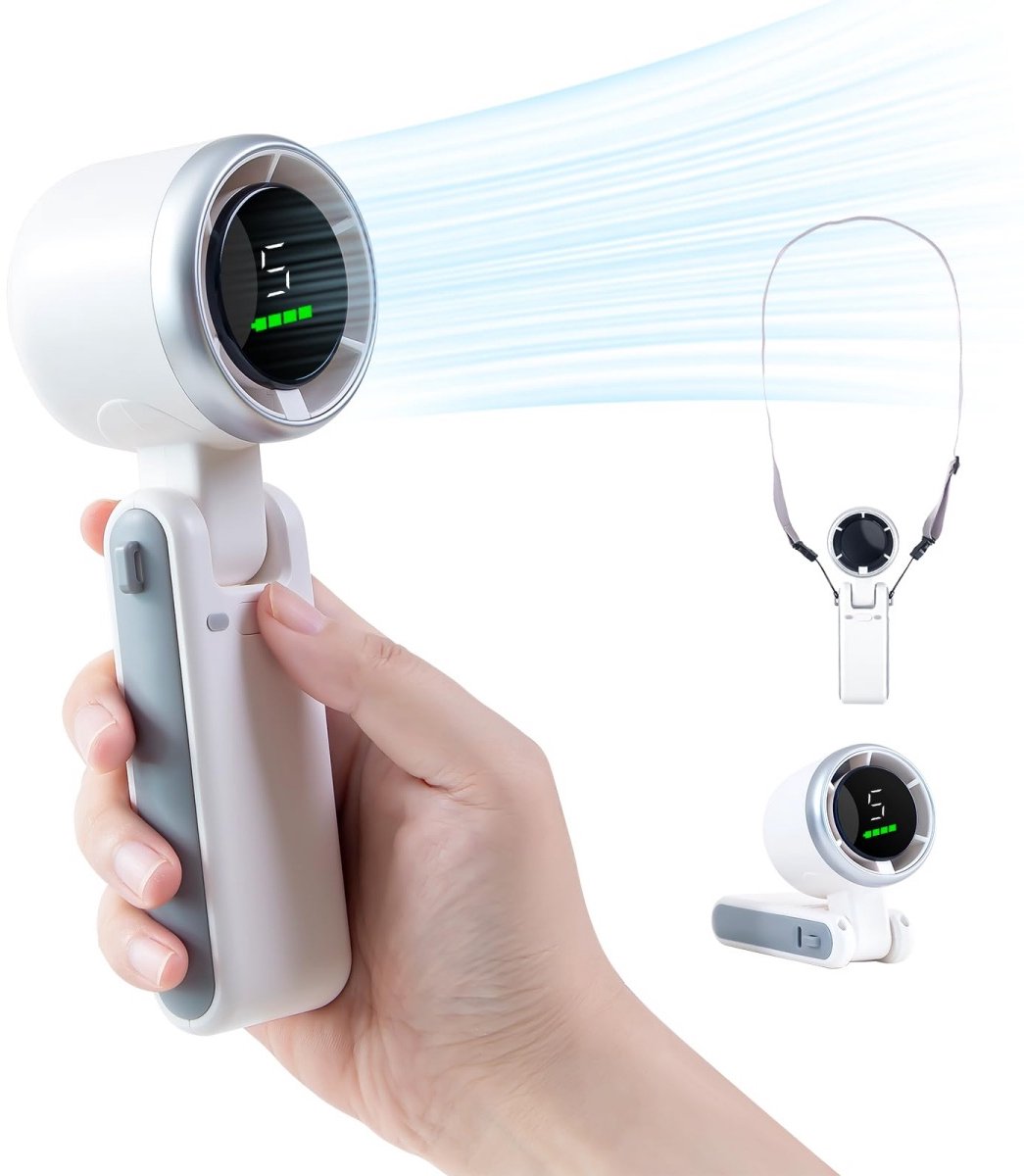 longziming -Draagbare Handventilator - Compacte Turbo Fan - Persoonlijke Koeler - 180° Verstelbare Luchtstroom - LED Batterijindicator - Ultralicht Ontwerp - Ideale Koelte Onderweg - 1 Stuk
