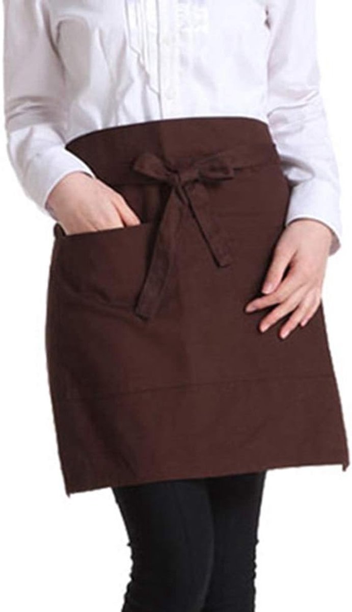 Unisex Bistro Schort met Zakken - Korte Taille Schort voor Koken en Horeca Gebruik