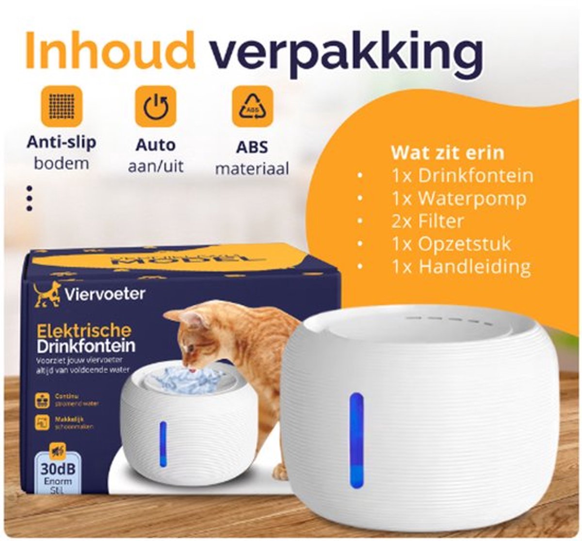 Viervoeter Drinkfontein 2.5L - Ronde waterfontein voor katten en honden - Dieren drinkbak - Incl 2 filters - Wit thumbnail 5