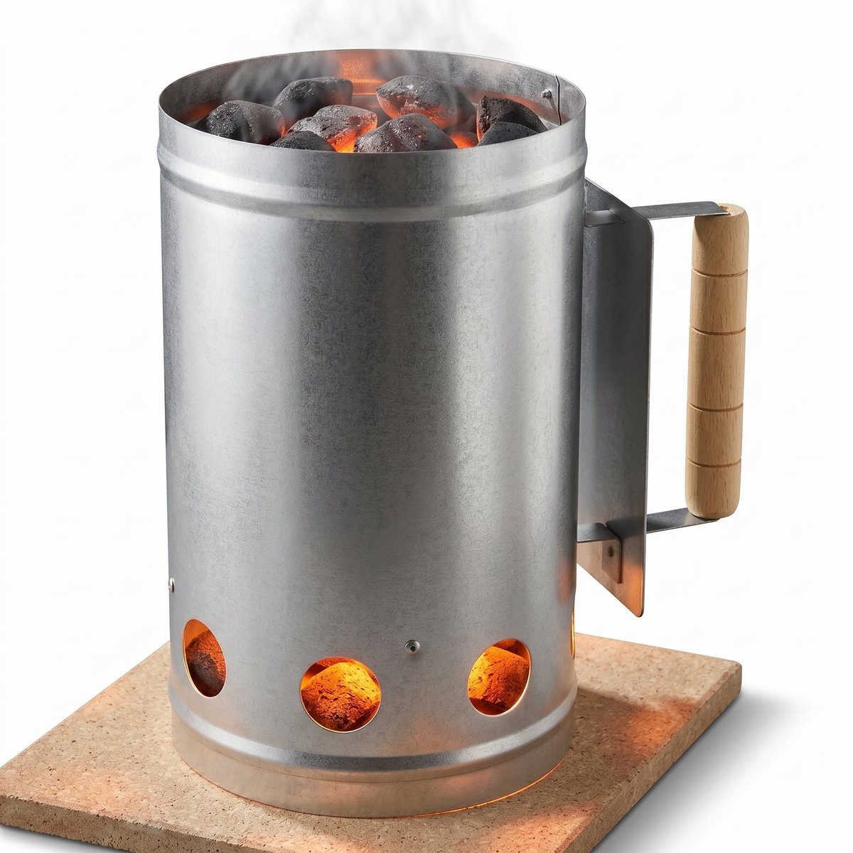 Cheqo® Houtskoolstarter - Brikettenstarter - BBQ Starter - BBQ Snelstarter - Barbecue Snelstarter - Kolenstarter - Barbecue Aanmaakstarter - BBQ Aansteker met Houten Handvat en Hitteschild voor Briketten en Houtskool - Barbecue Accessoires - BBQ