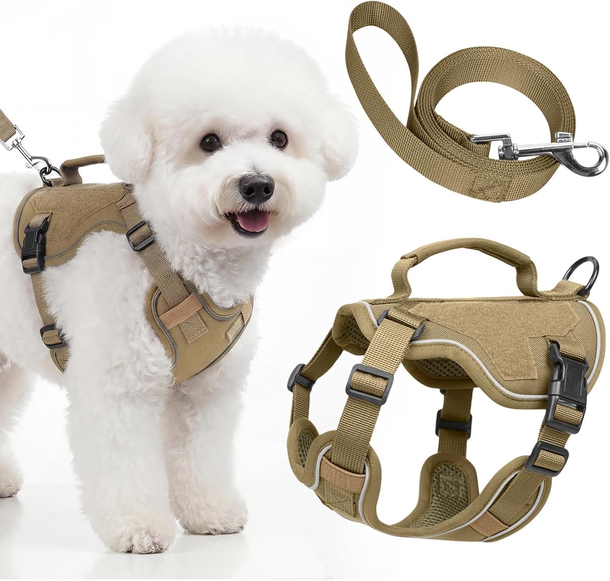 Hondentuig - Hondenharnas - Hondentuigje xxxkleine hond - harnas hond anti trek - khaki - Verstelbaar tuig voor huisdieren - van Imperatoris