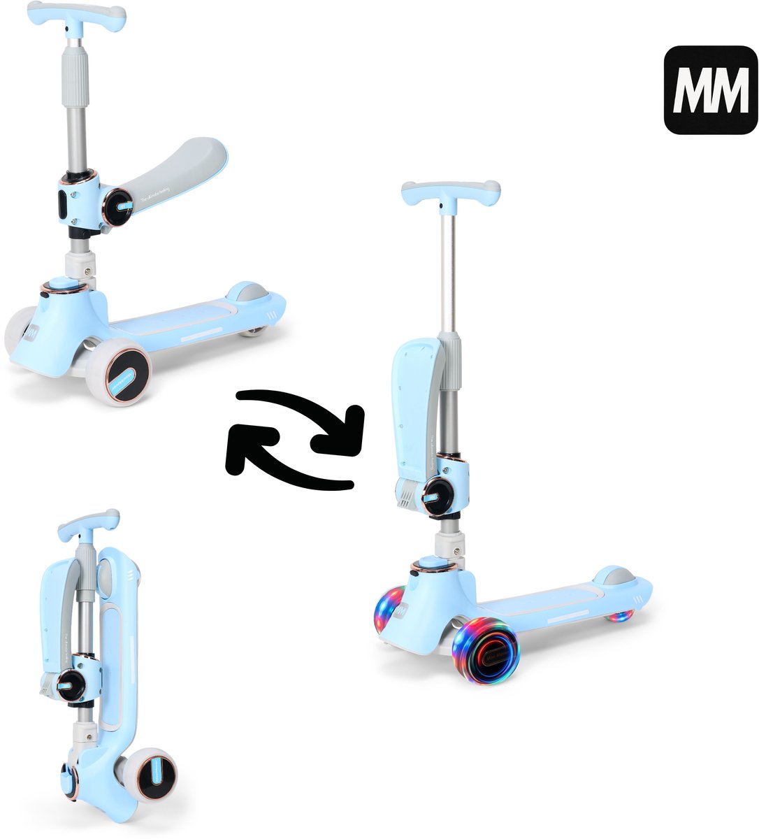 MiniMover Kinderstep 2-in-1 - Blauw - Loopfiets en Step - LED Wielen - 3 Wielen - Tot 50 kg
