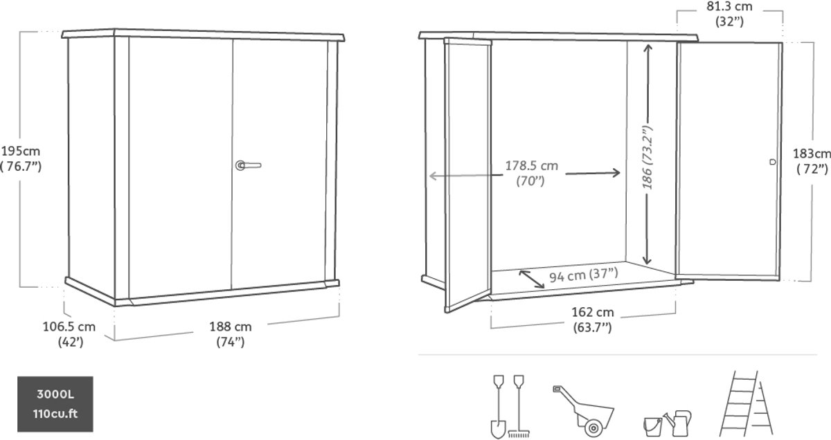Keter Cortina Fortress Tuinkast - 3000L - 188x106,5x195cm - Grijs