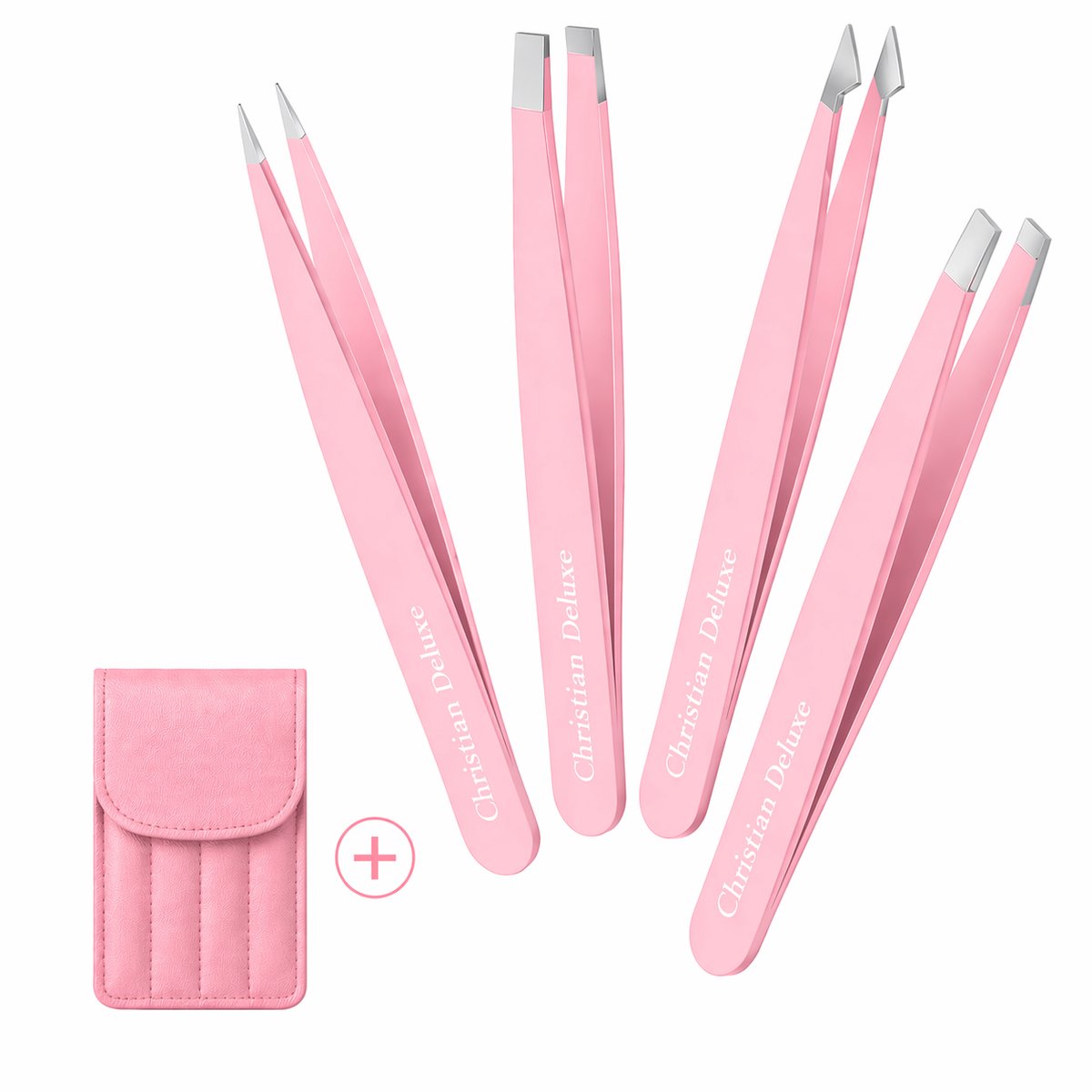 Christian Deluxe® - Pincettenset - 4-Delig - Roze - Professionele Wenkbrauw Pincet