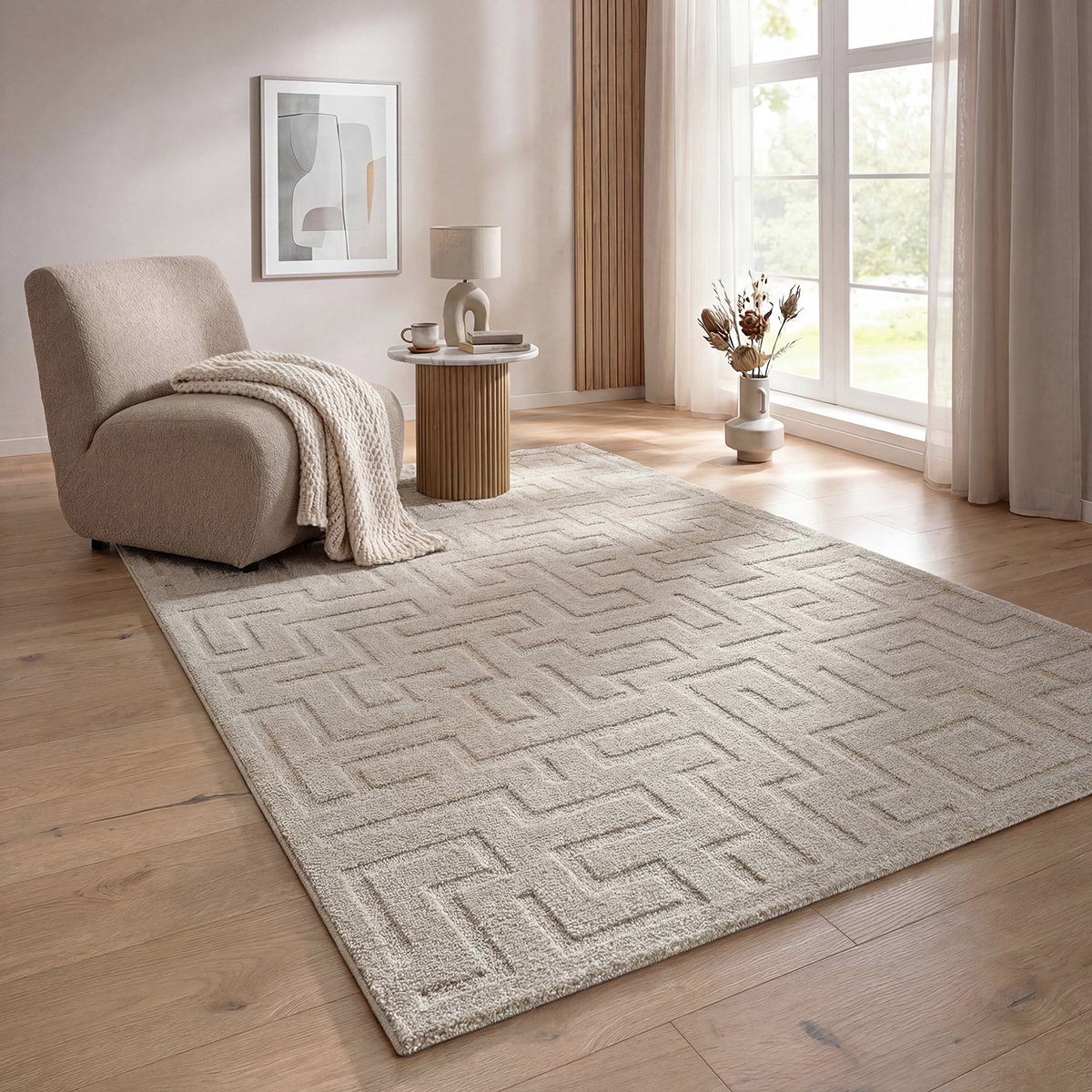 the carpet Elisa vloerkleed modern geometrisch zacht onderhoudsvriendelijk beige 140 x 200 cm