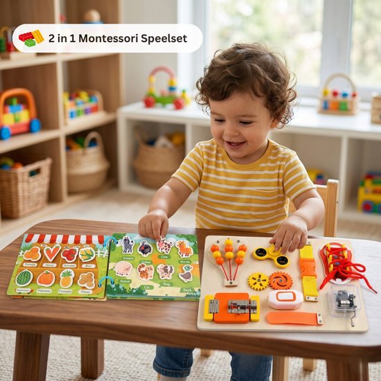 Montessori Busy Board Hout + Busy Book Set - Sensorisch Educatief Speelgoed vanaf 3 Jaar - Activiteitenbord - Fijne Motoriek - Reisspeelgoed - Speelgoed voor in de Auto van Merkloos — afbeelding 3