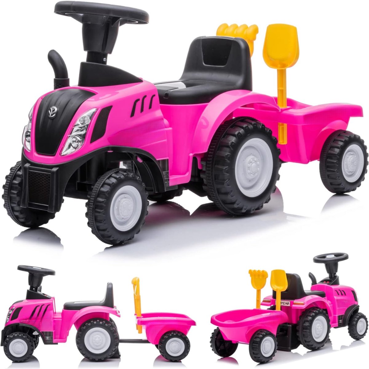 MMP® Looptractor - Loopauto - Loop Tractor - met Aanhangwagen en Hoorn - Roze- 56cmx29cmx43cm; 4 kg
