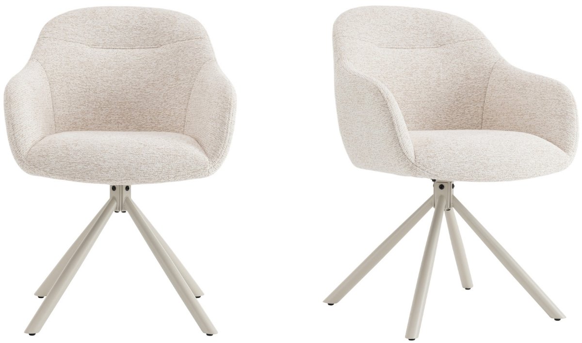 Draaibare Eetkamerstoelen met armleuning - Hush - Beige / Beige - Set van 2