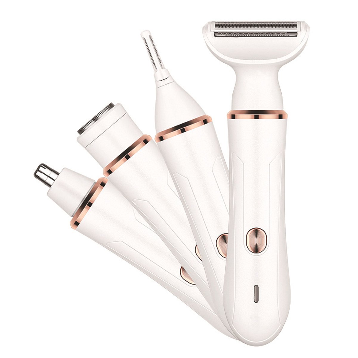 4-in-1 Oplaadbare Multifunctionele Ontharingsset met Type-C Opladen, Waterbestendige Trimmer voor Gezicht, Lichaam, Neus en Wenkbrauwen, Wit-Roségoud