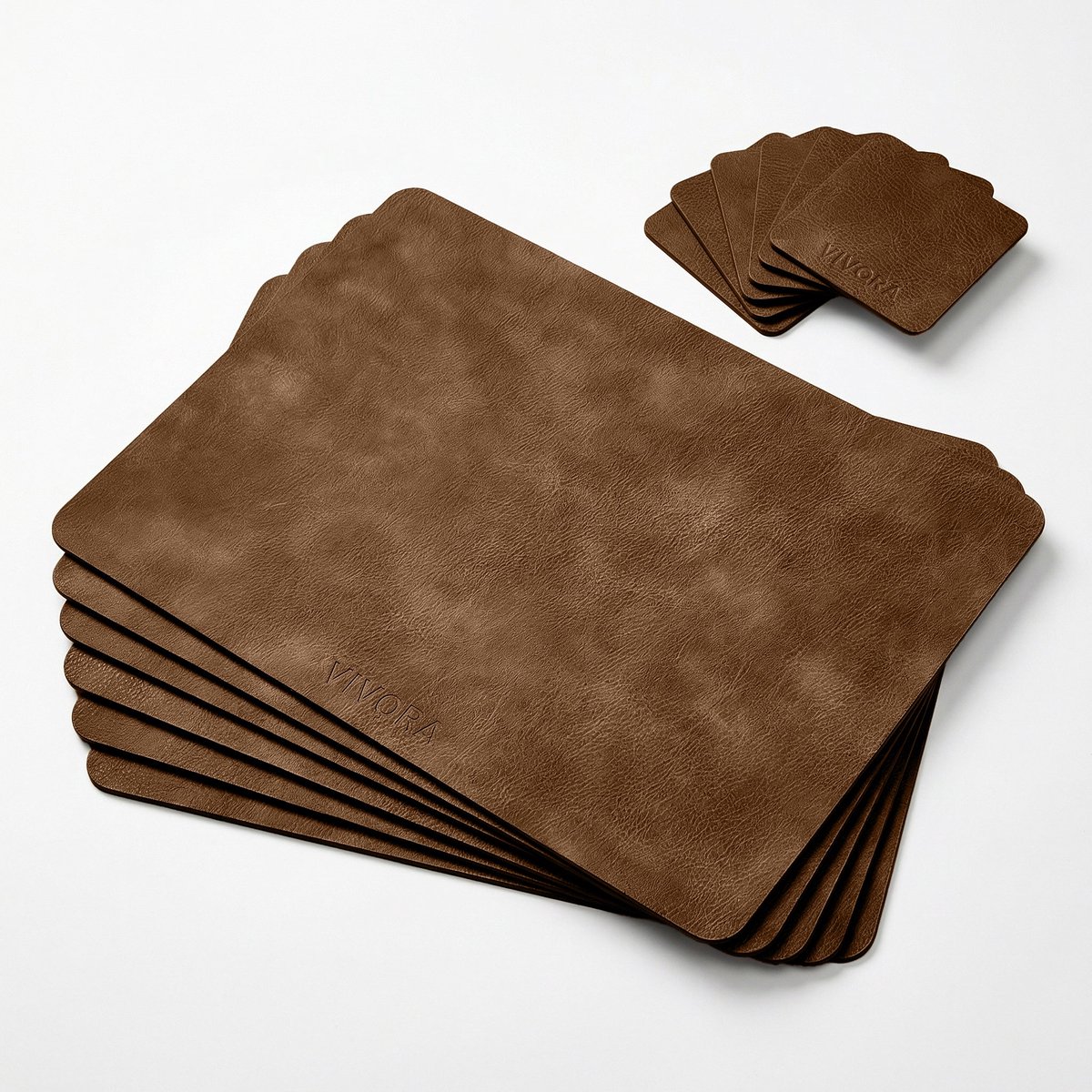 LUTCHOS Placemats – 12-delige Set – PU Leer – Espresso Brown – Waterafstotend – Rechthoekig