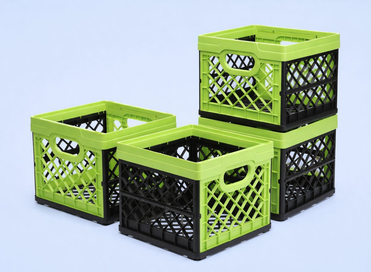 TONTARELLI vouwkrat - 25 liter - groen/zwart - set met 4 stuks