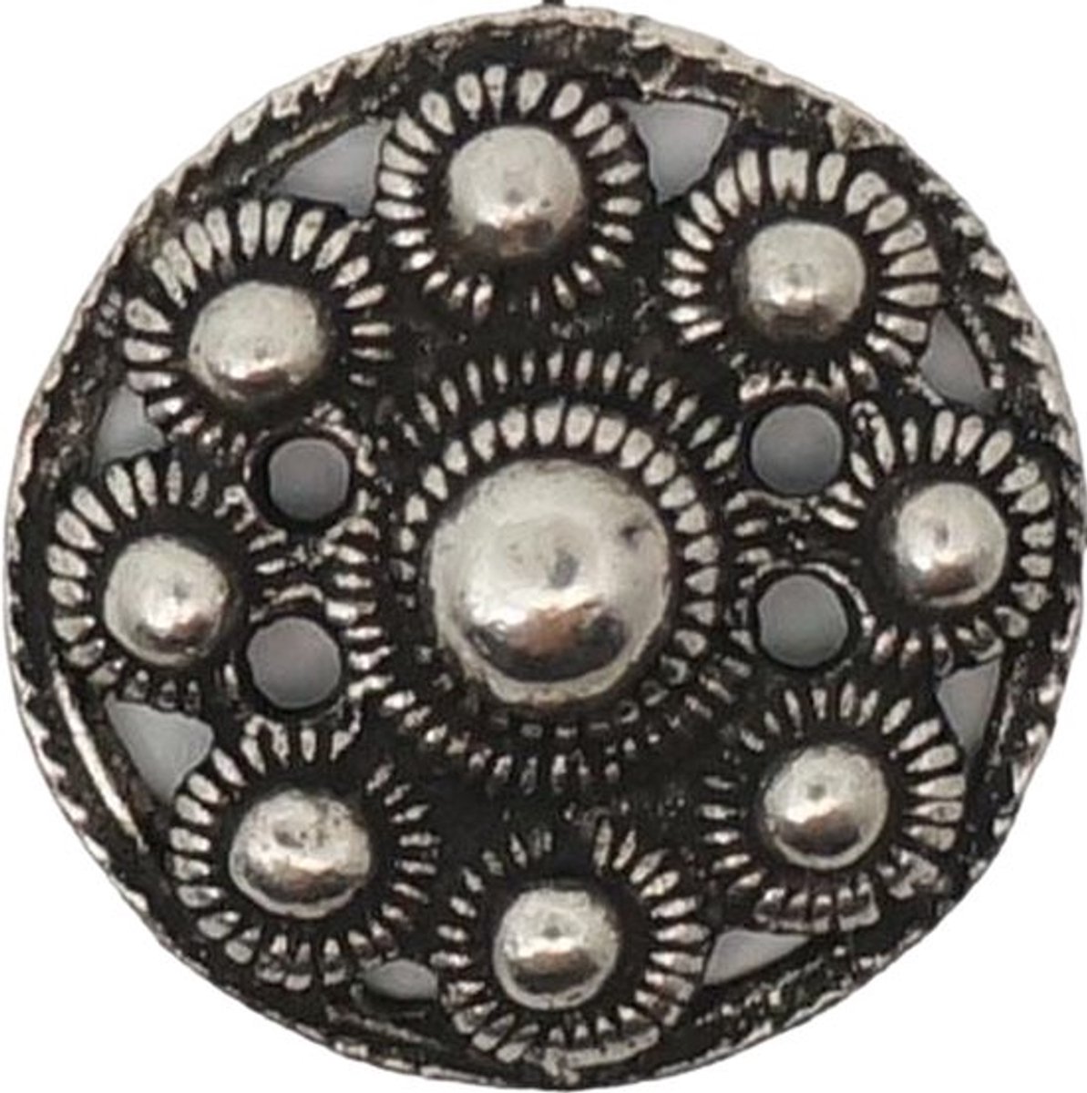 Zeeuws Meisje - 6 stuks Zeeuwse kleding knoop 18 mm met 4 bevestigingsgaatjes verzilverd
