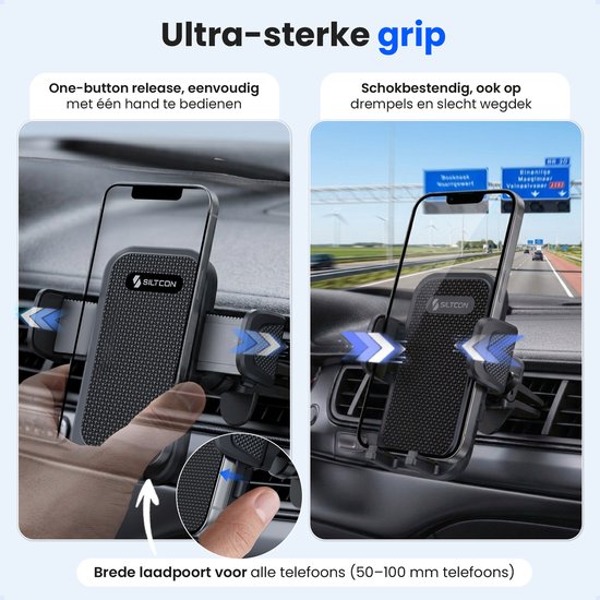 Siltcon® Telefoonhouder Auto Ventilatie - Telefoonhouders Auto - GSM Houder Auto - Auto Accessories - Verstelbaar en 360° Draaibaar - Universeel voor alle Telefoons