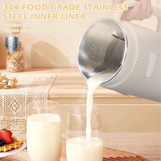 Notenmelkmaker, 1200 ml, automatische zelfreiniging, 8-in-1, met timer, geschikt voor havermelk, amandelmelk, sojamelk en vruchtensap, wit. — afbeelding 2