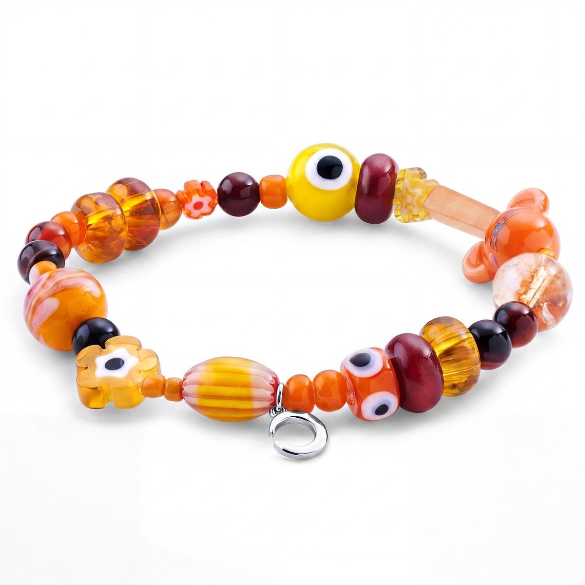 Pearlmania | Sunset Riot armband met oranje glazen kralen