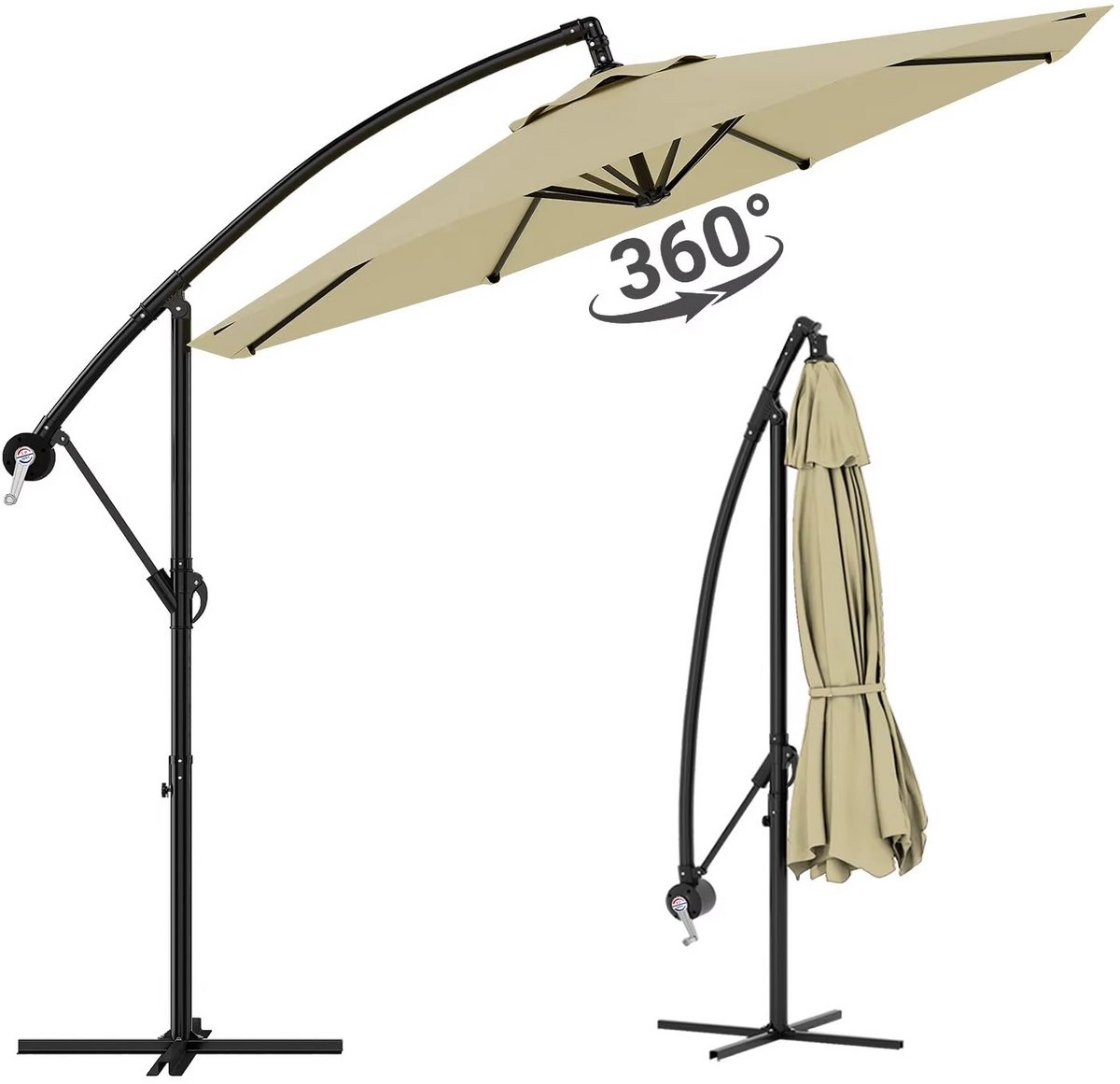 360° Draaibare Zweefparasol met Kruisvoet – Kantelbare Tuinparasol met UV-Bescherming – Inclusief Beschermhoes - Verstelbare Opvouwbare Parasol voor Tuin, Terras & Zwembad