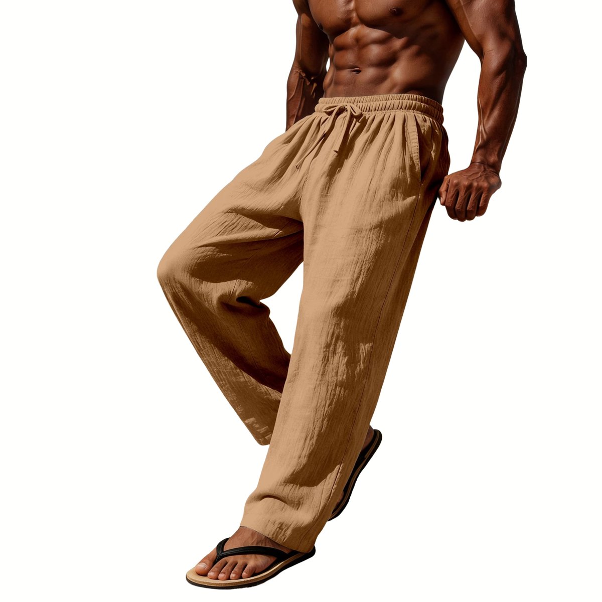 Currero Linnen Broek Heren Zomerbroek Volwassenen Lange Broek Pantalon Strandbroek Zomer Ibiza Stijl Aardgeel