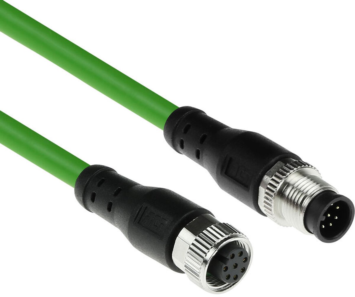 ACT SC3803 Industriële Sensorkabel | M12A 8-Polig Male naar M12A 8-Polig Female | Ultraflex TPE kabel | Afgeschermd | IP67 | Groen | 5 meter