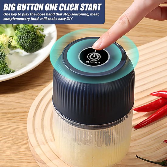 Mini Elektrische Hakker 300 ml Draadloze Hakker voor Keuken met USB Poort - Ideaal voor Knoflook, Uien, Groenten, Fruit en Noten van Merkloos — afbeelding 4