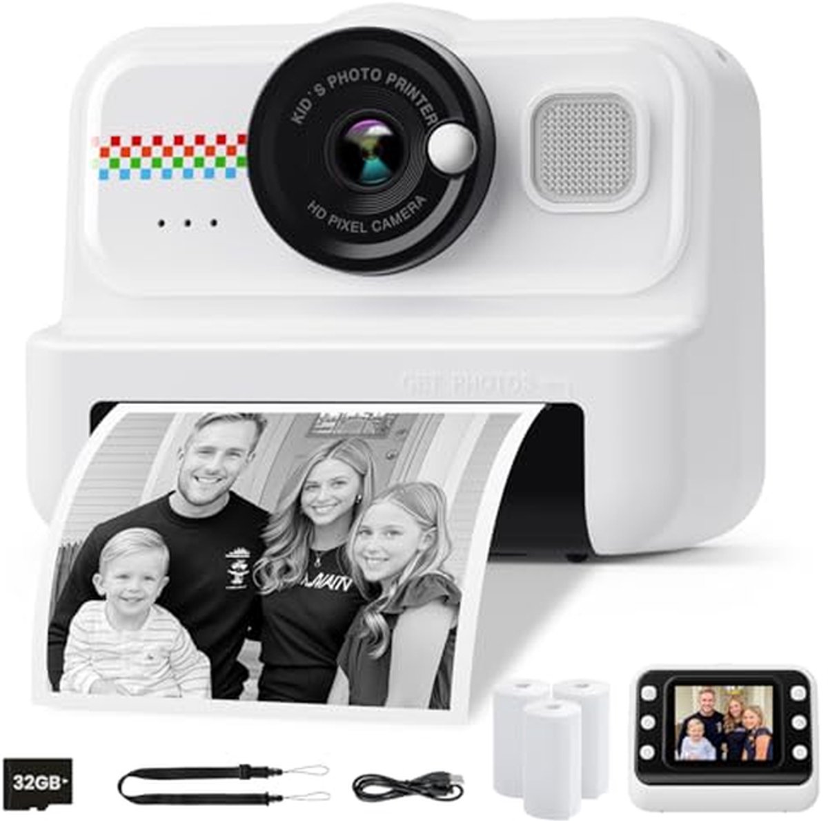 Kinderfotocamera - Direct Print Camera - Foto's Maken - Inclusief Printpapier - 32GB Inclusief - Zwart