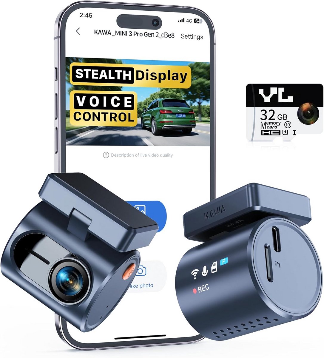Auto Camera - Rijcamera Opname - Veilig Rijden - Compact Ontwerp - 2K Resolutie - Zwart