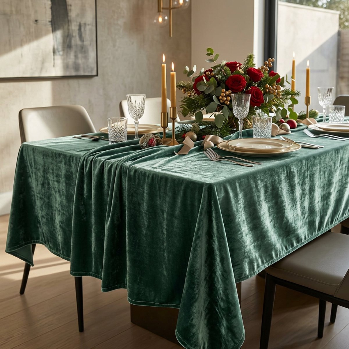 Fluweel tafelkleed Dubai - Zeegroen - 140 x 250 - Feestelijk - Velvet