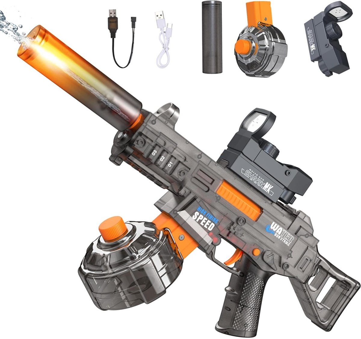 Elektrisch Waterpistool Voor Volwassenen En Kinderen - Automatisch Waterpistool Met LED-Verlichting - Speelgoed Voor Buiten Zwembad Strand En Feestjes In De Zomer - Voor Jongens En Meisjes - Grijs