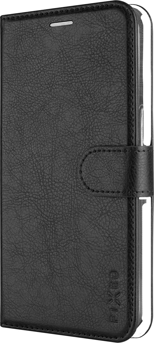 FIXED Opus Flip Cover met Leder look, kaarthouder&standaard voor Apple iPhone 16 Pro, zwart