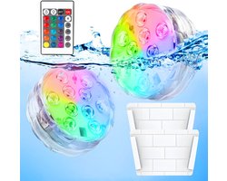 Lemonbest Onderwaterlamp Met Afstandsbediening 2 Stuks – 7 x 3 cm – RGB Led Poollamp Waterdicht Voor Zwembad Vaas Aquarium Spa – Transparant